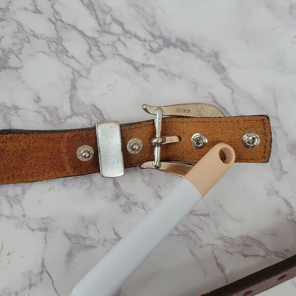 Brighton x Disney Vintage 90s Brown Leather Belt with Silver Mickey Mouse Concho - Picture 6 of 14